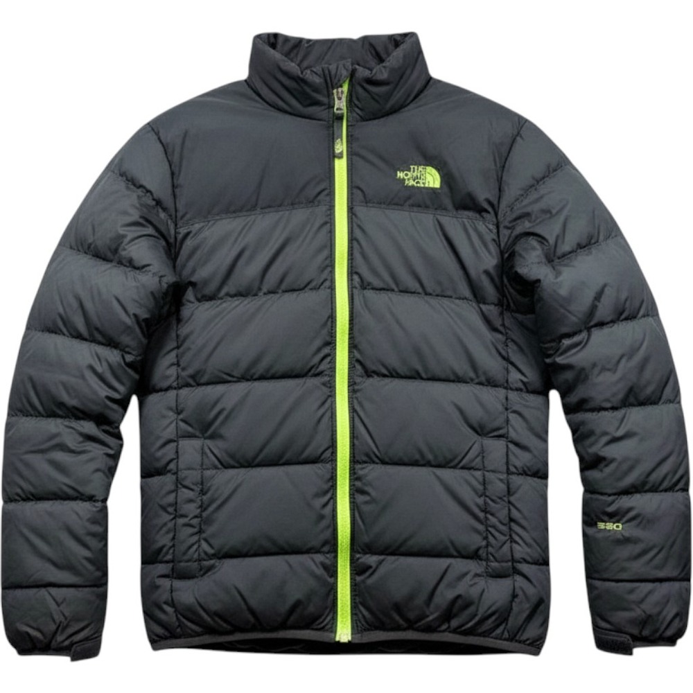 The North Face Boys Black 550 Down Puffer Jacket Lime Green Zip Size L 14/16